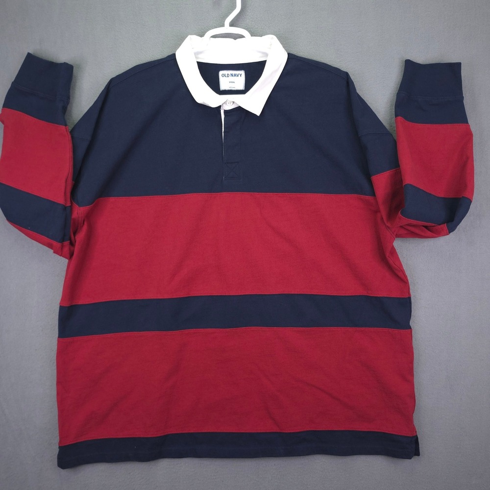 Old Navy Rugby Shirt Long Sleeve Striped Navy Red 4XL Cotton Preppy Classic